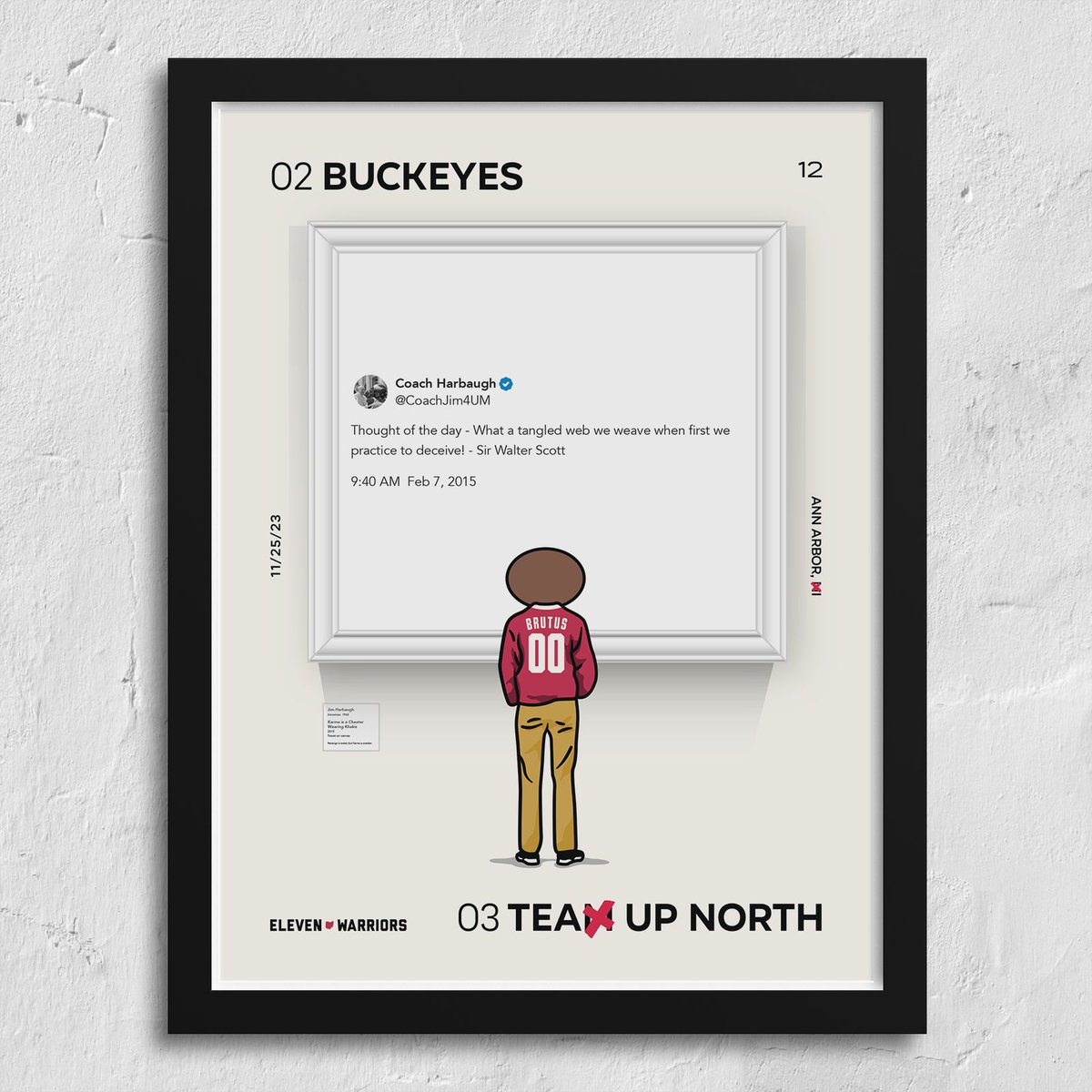 11W's tweet photo. This week's Team Up North Game Poster is a nod to the classic film "Ferris Bueller's Day Off," as Brutus takes in the work of James Joseph Harbaugh.

Download the hi-res and mobile wallpaper version here: https://t.co/VHHgPKJwso https://t.co/nywdbzB5Bj