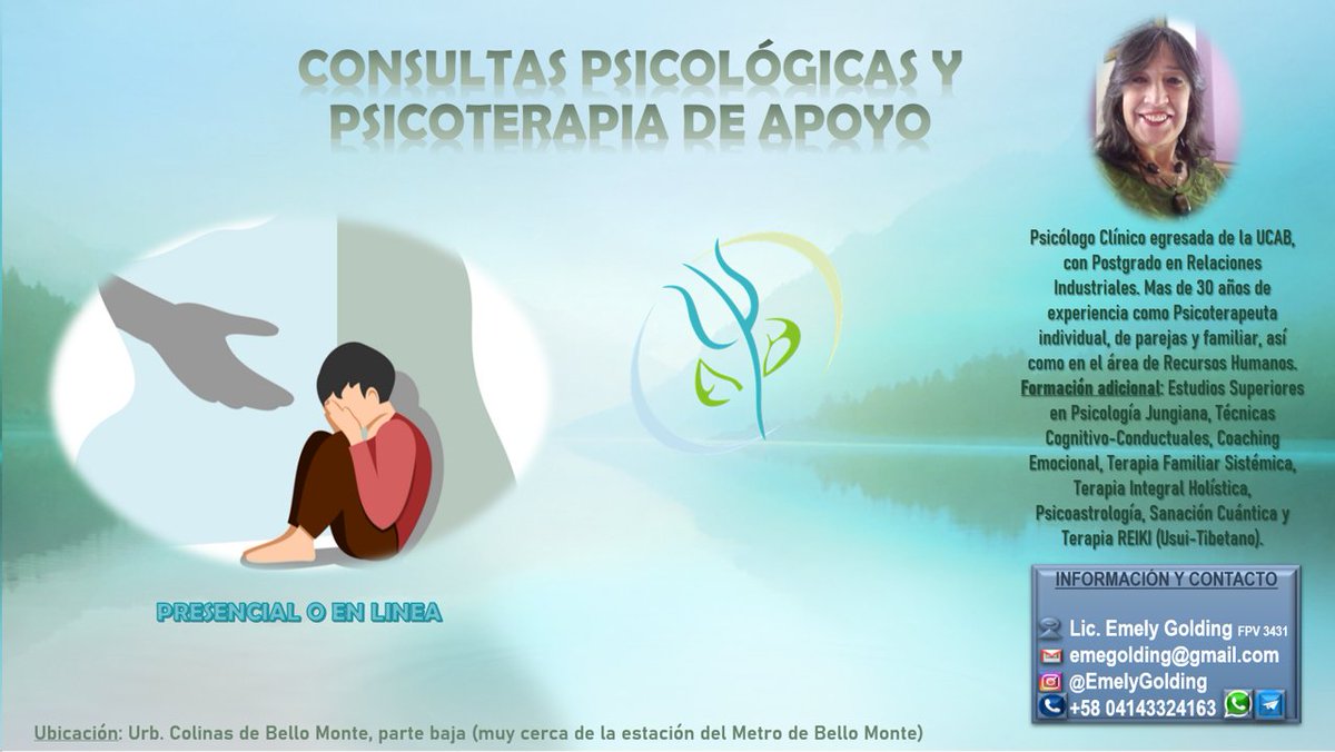 Emegolca's tweet photo. SERVICIOS PSICOLÓGICOS (para adolescentes, adultos y parejas) al alcance de todos. Información y citas por el telef. indicado en el flyer. Por favor repostear para que llegue a quien lo necesite. MIL GRACIAS!🙏

Maiquetía #URGENTE #ULTIMAHORA #SeAcabó La FIFA Conviasa #CONMEBOL https://t.co/0bCYkxjiMg
