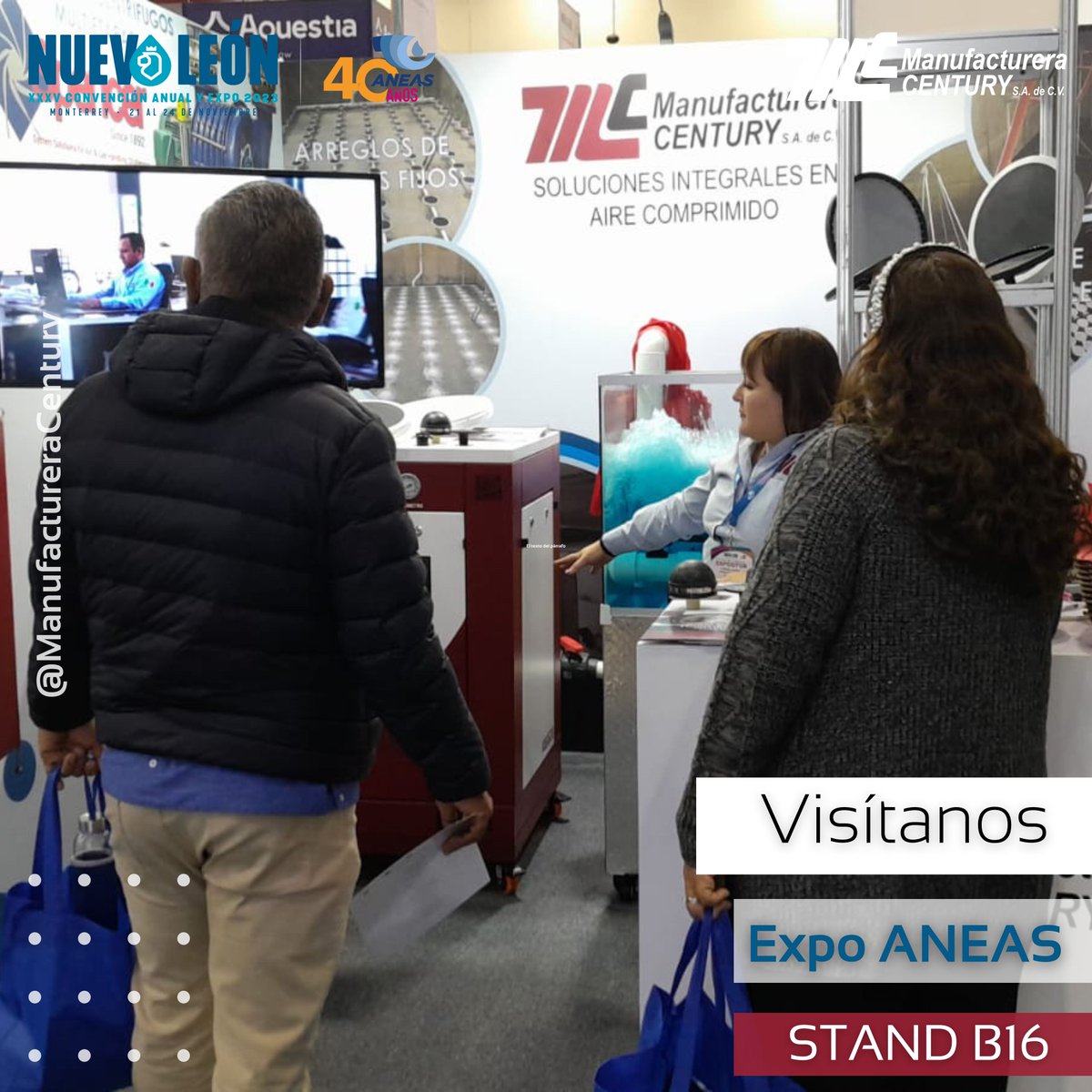 MCENTURY's tweet photo. ¡Visítanos en #ExpoANEAS en Cintermex Monterrey, Nuevo León! ✅ 

Te esperamos HOY y MAÑANA en el stand B16 ☺️

⏰ De 9:00 a 18:00 hrs.

#ManufactureraCentury #AireComprimido #SopladoresDeAire #tratamientodeaguasresiduales #PTAR #sectorindustrial https://t.co/D775UyYJHT