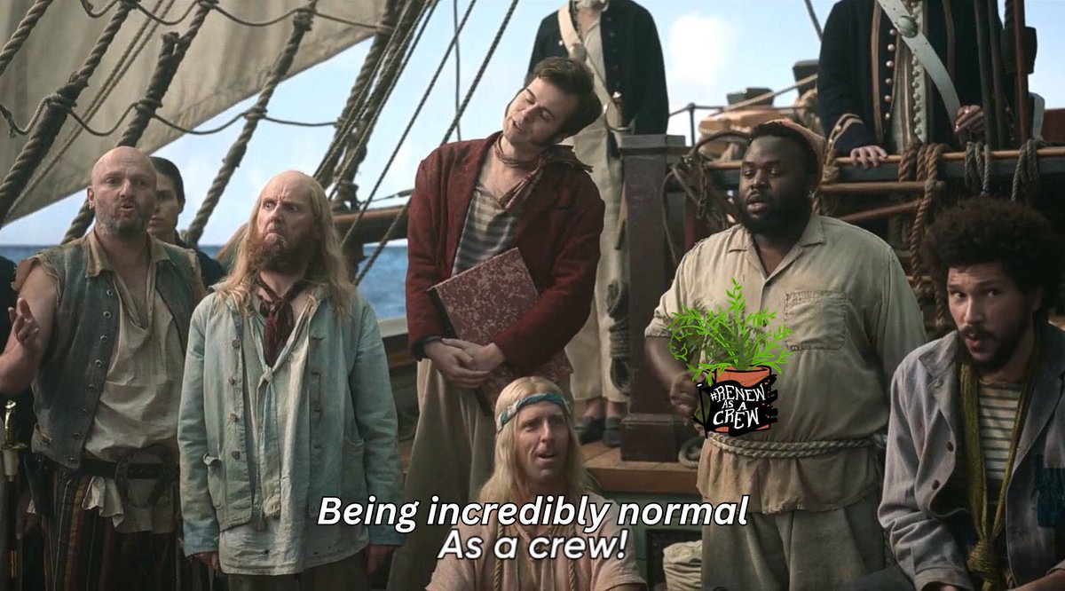RenewAsACrew's tweet photo. QRT Q&A: “M’Hinges!”
What is the most hinged/normal thing you’ve done because of this show? Quote with your response and include the hashtags. We’ll be RTing some of our favorites later today! Free (normal) reaction images in the replies: #OFMD #OurFlagMeansDeath #RenewAsACrew https://t.co/wS1JZStIYA