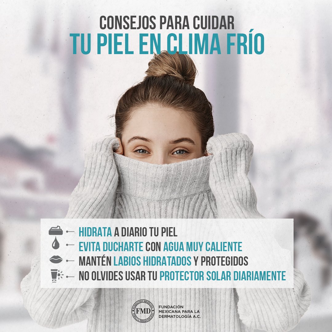 FMDermatologia's tweet image. Durante la temporada de frío es importante que ajustes tu Skin Care y tomes precauciones para seguir cuidando tu piel. 
#FMD #Dermatolog #Dermatologia #Frio #ClimaFrio