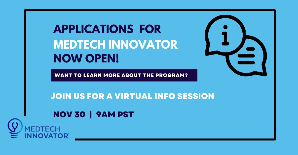 Don't miss out! Register for @MedTechAwards application information session on November 30th at 9am PST and get all your application questions answered. Register here! us06web.zoom.us/webinar/regist… #mti #medtech #medicaldevice #register