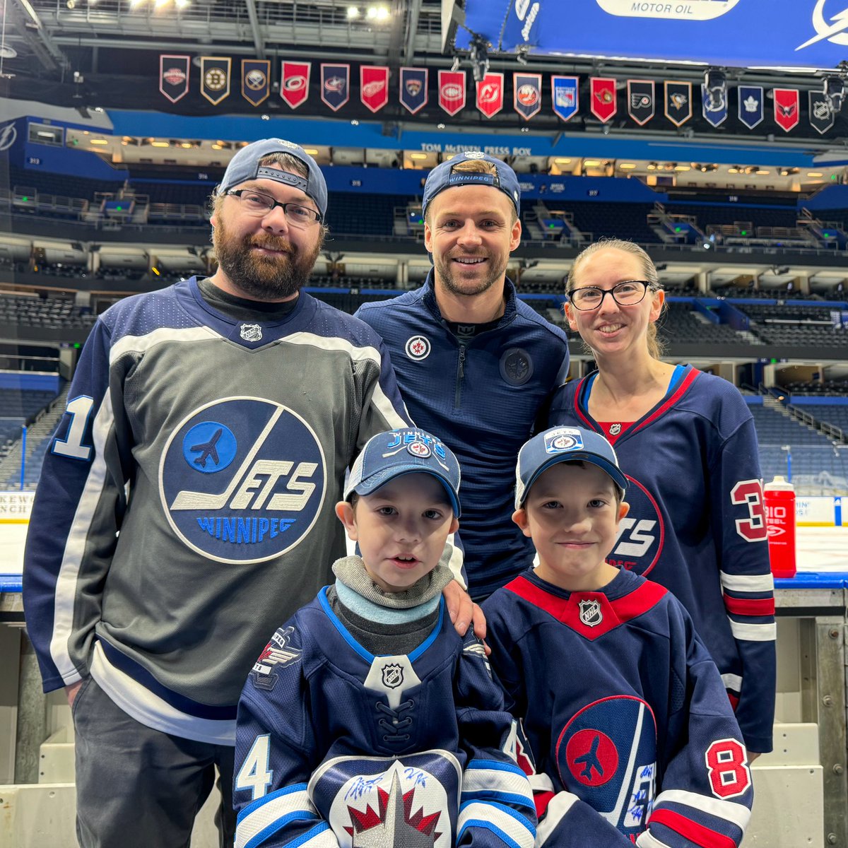 NHLJets's tweet photo. After morning skate, Josh Morrissey visited with his friend Logan from @DreamFactoryMB 💙

Logan and his family will be here cheering on the Jets tonight! https://t.co/lPijHlMRGs