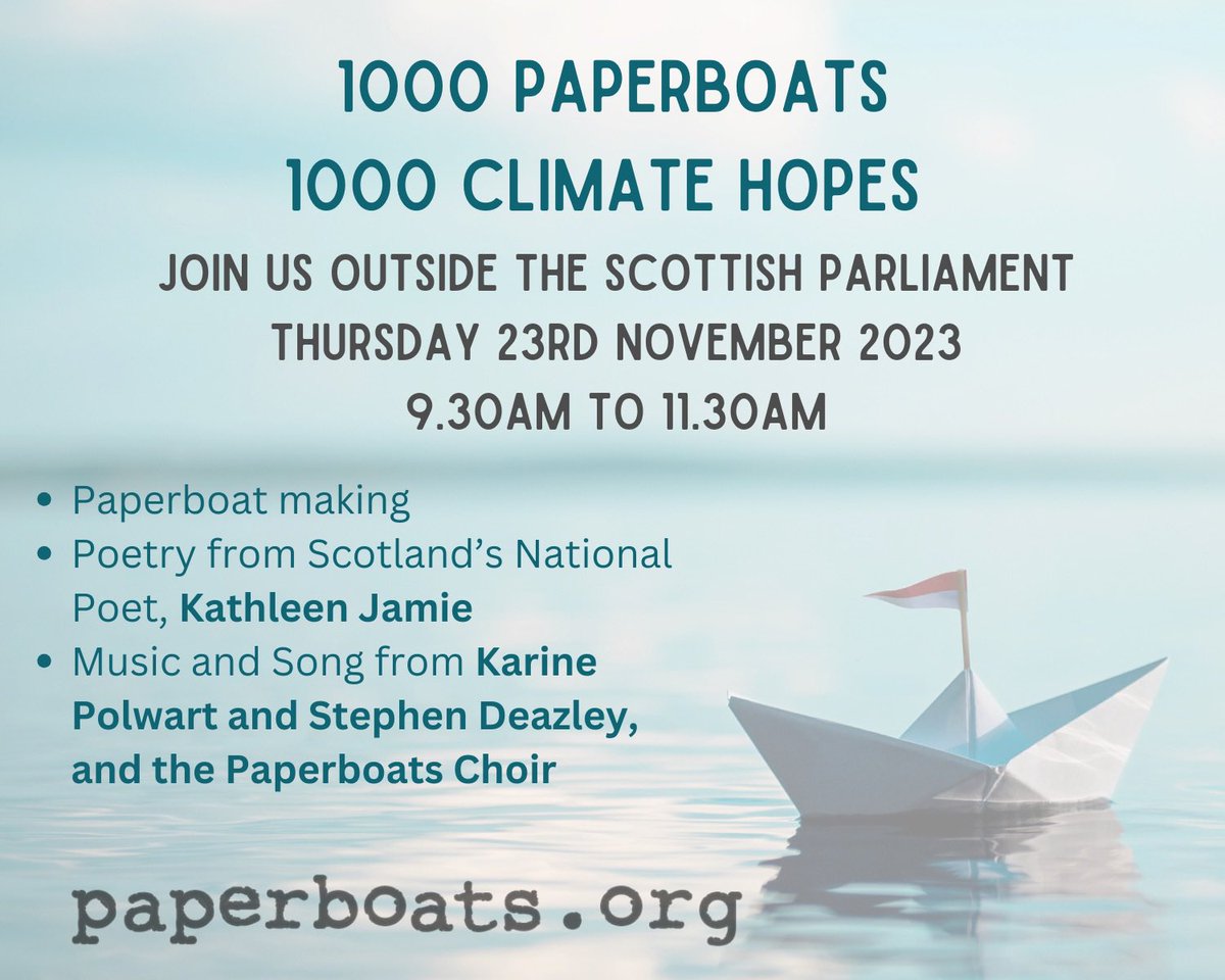 paperboatswrite's tweet photo. Join us outside the Scottish Parliament from 9.30am tomorrow. The main event will begin at 11am. Be there early! You won’t want to miss it! 

#1000Paperboats 
#1000ClimateHopes https://t.co/zgQjmx2Avi