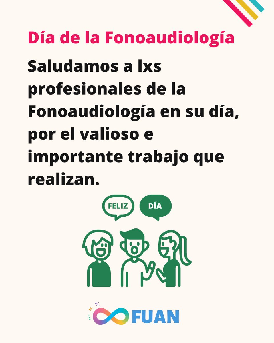 FuanFundacion's tweet photo. ♾🌈 Hoy en el #DíaDeLaFonoaudiología saludamos a todxs quienes ejercen esta bella profesión.
Va además nuestro saludo afectuoso, especial y lleno de admiración para Vanessa Kreisel Vera, destacada Fonoaudióloga y cofundadora de #FUAN 😊👏👏
#Fonoaudiología https://t.co/CcoppIPobW