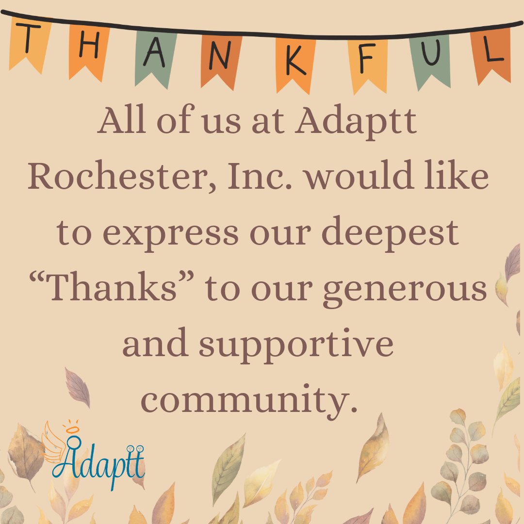 We are, so incredibly grateful for all of you!! We would love to hear what you're grateful for!
Tell us what you're grateful for in the comments. We'll draw some names next week for a special "Adaptt" gift!
I'll start!
#adapttrochester #whatareyouthankfulfor #CommunitySupport