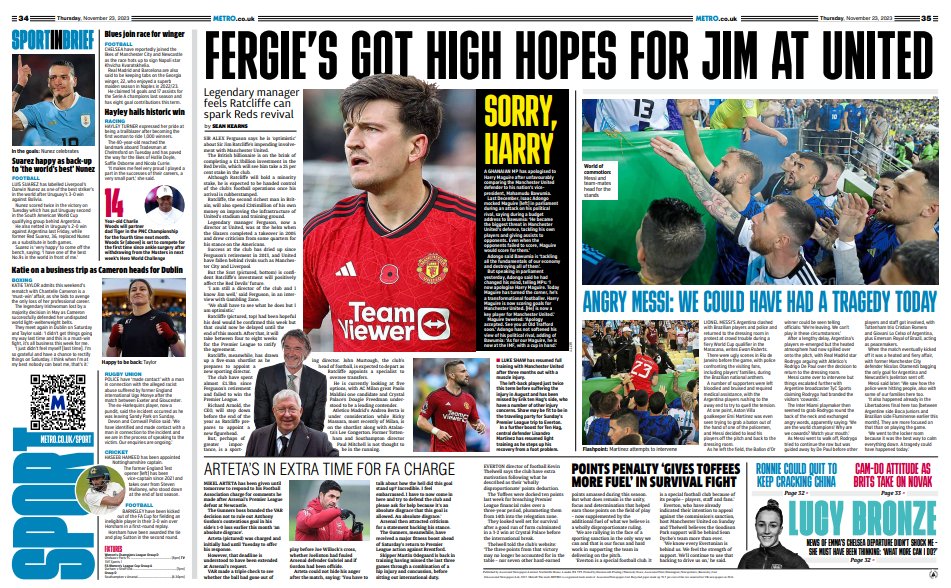 Fergie upbeat about Ratcliffe at Man Utd while Messi feared a 'tragedy' at Brazil v Argentina game - our lead stories on Thursday