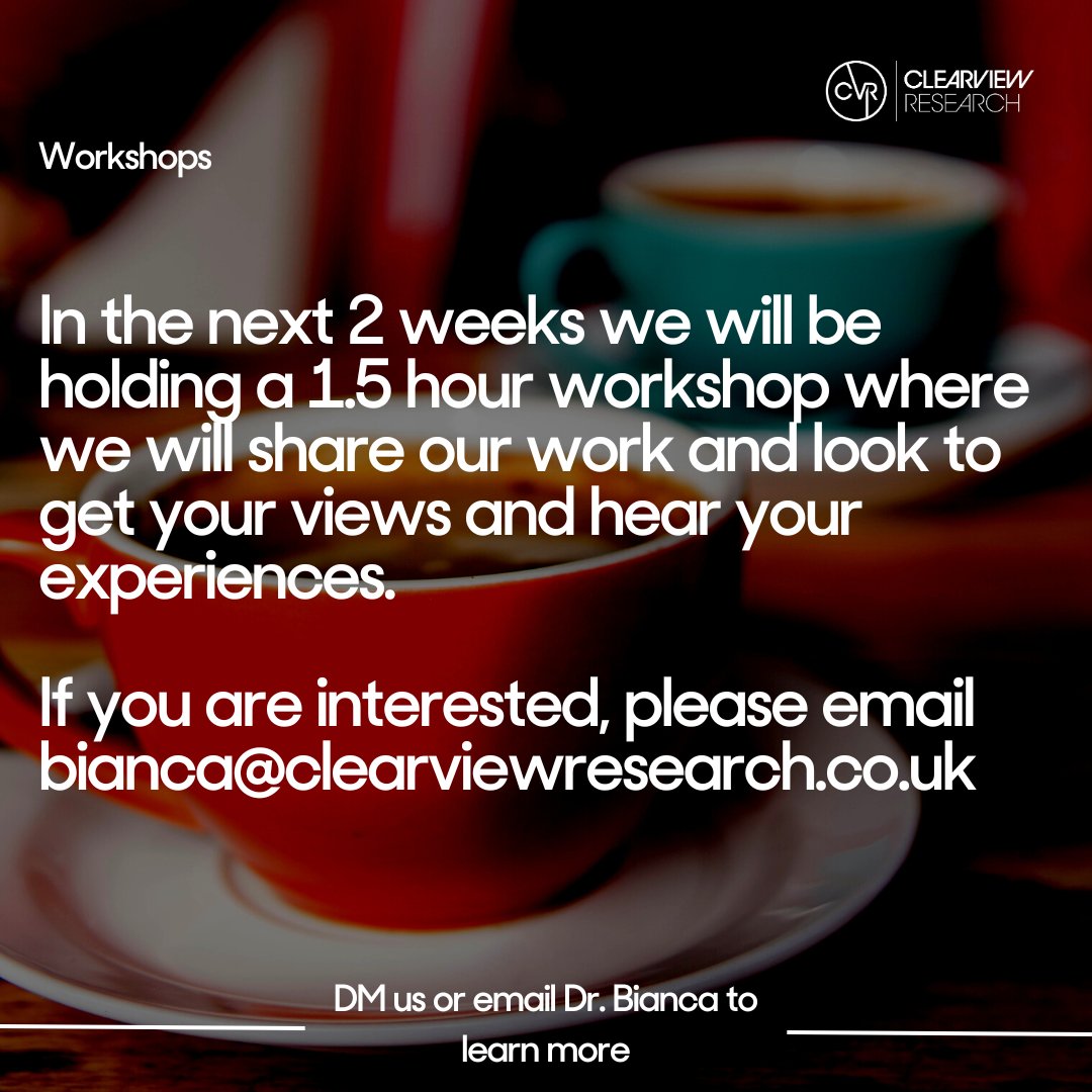 ClearView Research (@cvr_insights) on Twitter photo If you work in employability, business advice or career development - we need to talk!
Share your views on health & entrepreneurship & ways to support people with long term health conditions to set up businesses and whilst remaining healthy.
👉🏾 bianca@clearviewresearch.co.uk If you work in employability, business advice or career development - we need to talk!
Share your views on health & entrepreneurship & ways to support people with long term health conditions to set up businesses and whilst remaining healthy.
👉🏾 bianca@clearviewresearch.co.uk