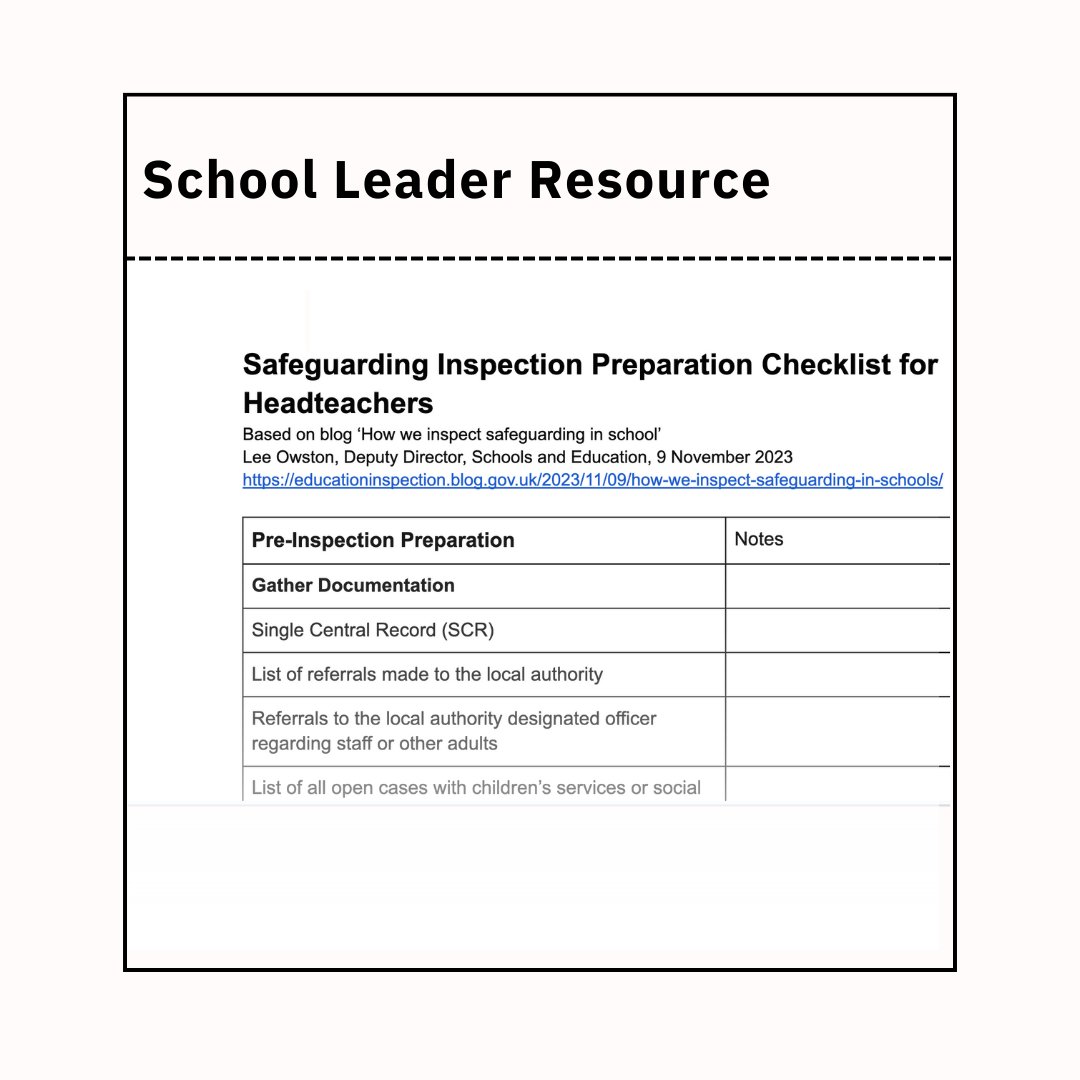 Safeguarding Inspection Preparation Checklist for Headteachers headteacherchat.com/resources/safe…