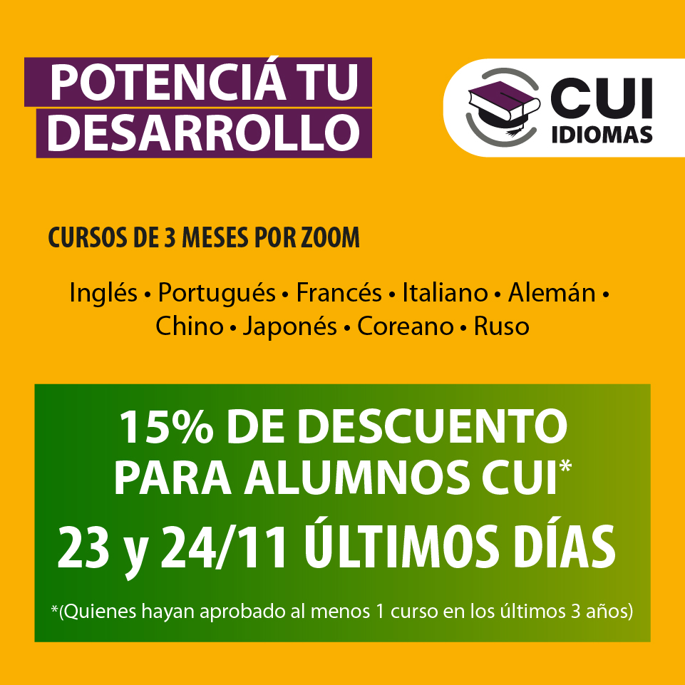 CUI_oficial's tweet photo. ⚠️ÚLTIMOS DÍAS DE INSCRIPCIÓN⚠️
✨Potenciá tu desarrollo en idiomas - cursos de 3 meses por Zoom.
🗓️ Inicio de clases a partir del 28/11
✅ Certificación UBA
☎️5353-3000 #WhatsAppCUI 📲+5491155797824
👉🏼+ Info → https://t.co/G8LLo0tytY https://t.co/L4qgdVJjPQ