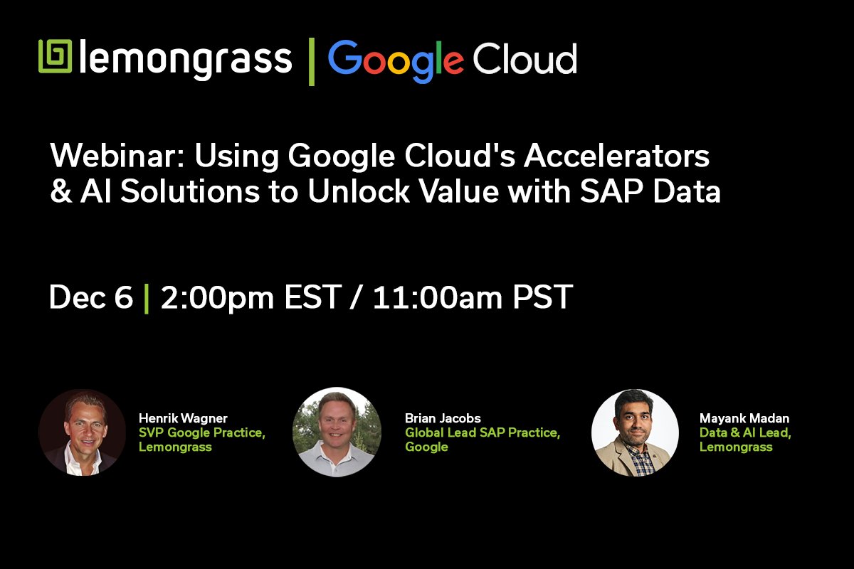 We will explore real customer stories and use cases in our webinar, revealing unique challenges and how they were tackled using data solutions like #Google #Cortex #Cloud Platform, along with Lemongrass services. Register here: hubs.la/Q029CrNV0

#sapdata #sapanalytics