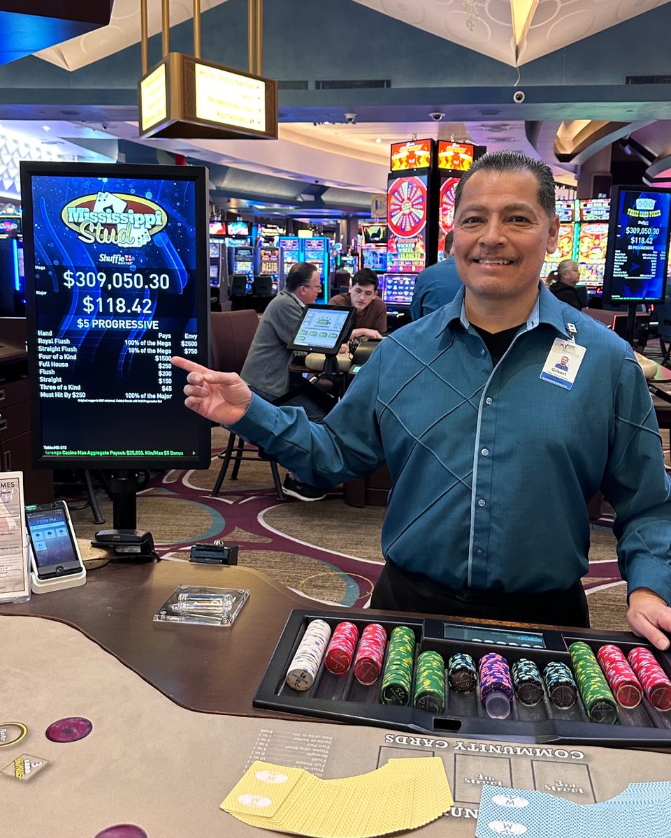 MorongoCasino's tweet image. Join us for a chance to win big on Mississippi Stud, Three Card Poker, or Ultimate Texas Hold'em.💰💪Don't miss out on the opportunity to take home over $309k!😱Don't forget about the incredible Face Up Pai Gow, w/ a jackpot soaring over $246k!#morongocasino #tablegames #casino