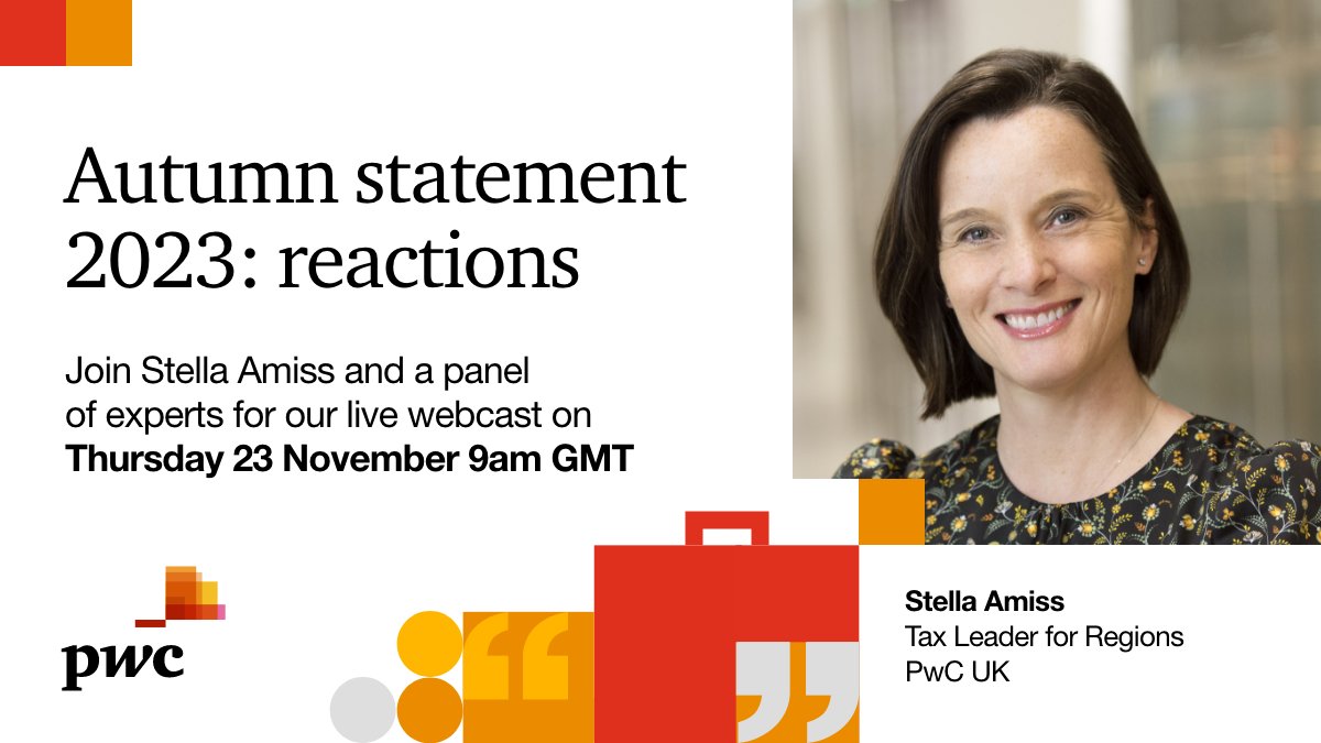 PwC_UK's tweet photo. Earlier today the Chancellor of the Exchequer delivered his #AutumnStatement. Tomorrow @StellaAmissPwC, our Tax Leader for Regions, and a panel of experts will discuss today's events in our live webcast at 9am GMT. Click here to register your interest now. https://t.co/bkmfQ90K3S https://t.co/X210yTzPYx