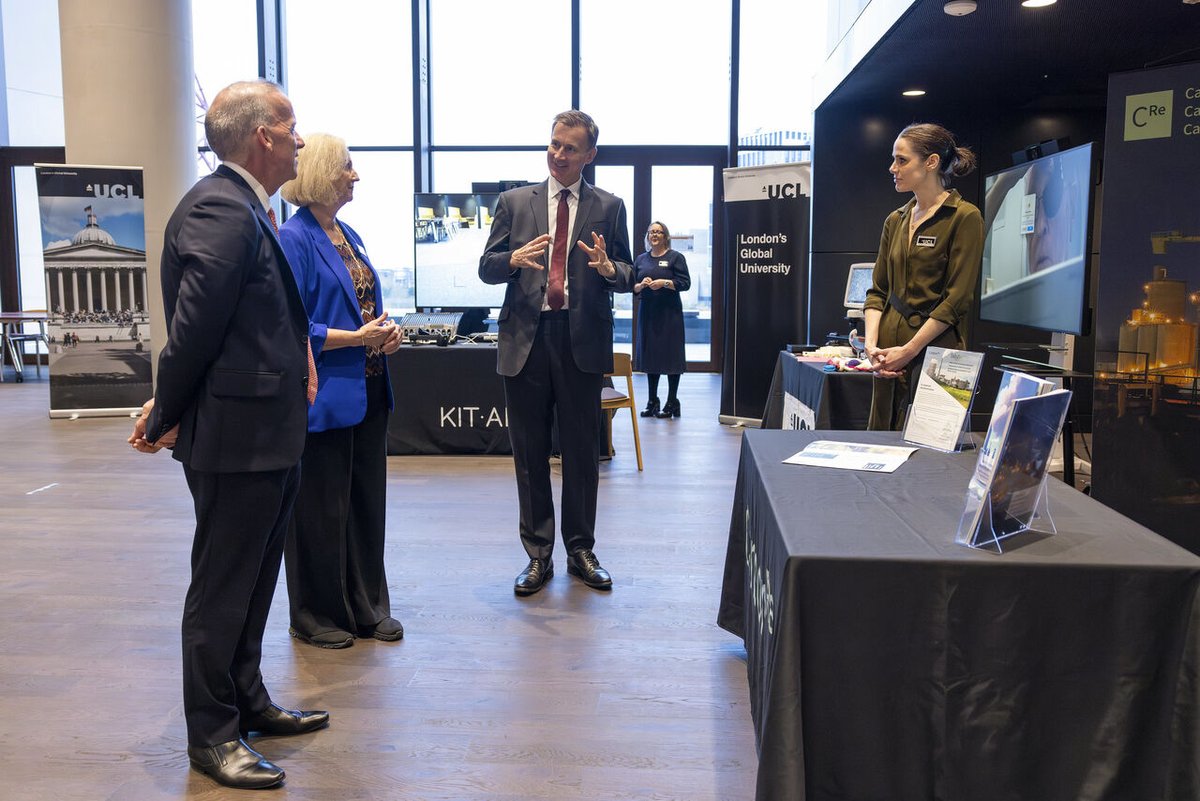 Yesterday, <a href="/UCLEast/">UCL East campus</a> welcomed the Chancellor, Jeremy Hunt, to mark the launch of the Independent Review of University Spinout Companies. 

Congratulations to <a href="/UCL_Business/">UCL Business Ltd</a> spinouts that presented <a href="/KIT_AR_Industry/">KIT-AR</a>, Tenpoint Therapeutics &amp; @carbon_re.

More: bit.ly/3sNn2li