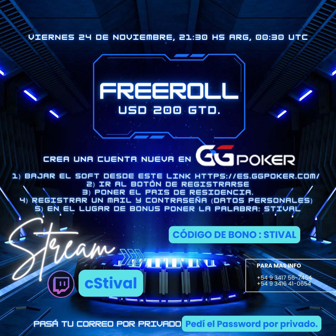 ‼️ALERTA #freeroll 
📍Para Cuentas Nuevas de <a href="/GGPoker/">GGPoker</a>  bajo mi Código de Bono! 
😱 U$D 200 GTD
🗓️Viernes 24 de Noviembre, 21:30 hs #Argentina 
NO TE LO PIERDAS! 🎉
‼️ Créate Tu Cuenta, y pásá tu mail por privado para Brindarte la Contraseña! 👇 click.ggpartners.com/?serial=3606&c…