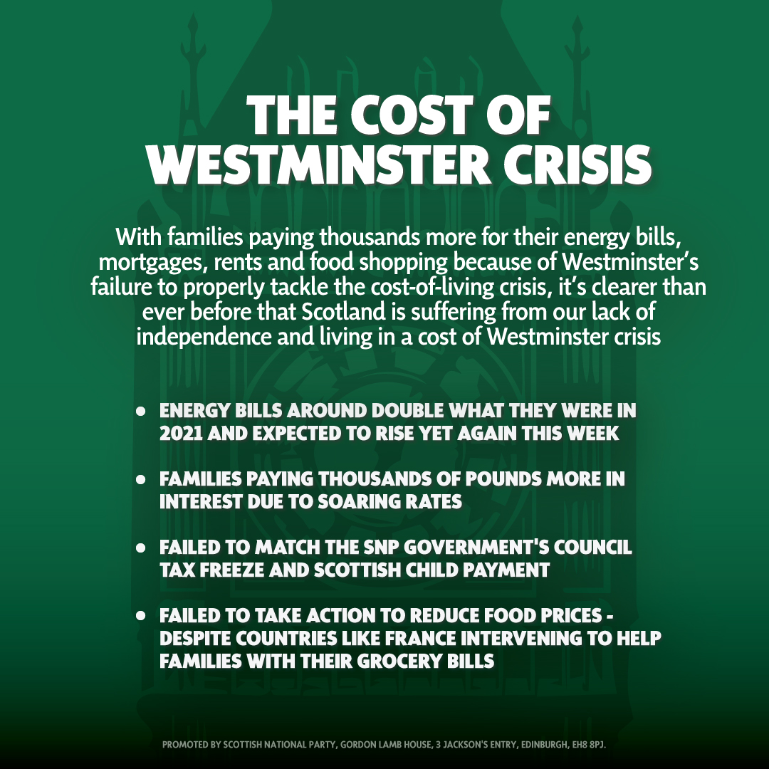 theSNP's tweet photo. ❌ This UK Tory budget has failed on every measure and exposed that Scotland is suffering a cost of Westminster crisis.

🍝 Support with food bills - failed
⚡️ Support with energy bills - failed
🏡 Support for renters and mortgages - failed

📖 Read more: https://t.co/FwE8bC4BK2 https://t.co/Svg6UzKgzW