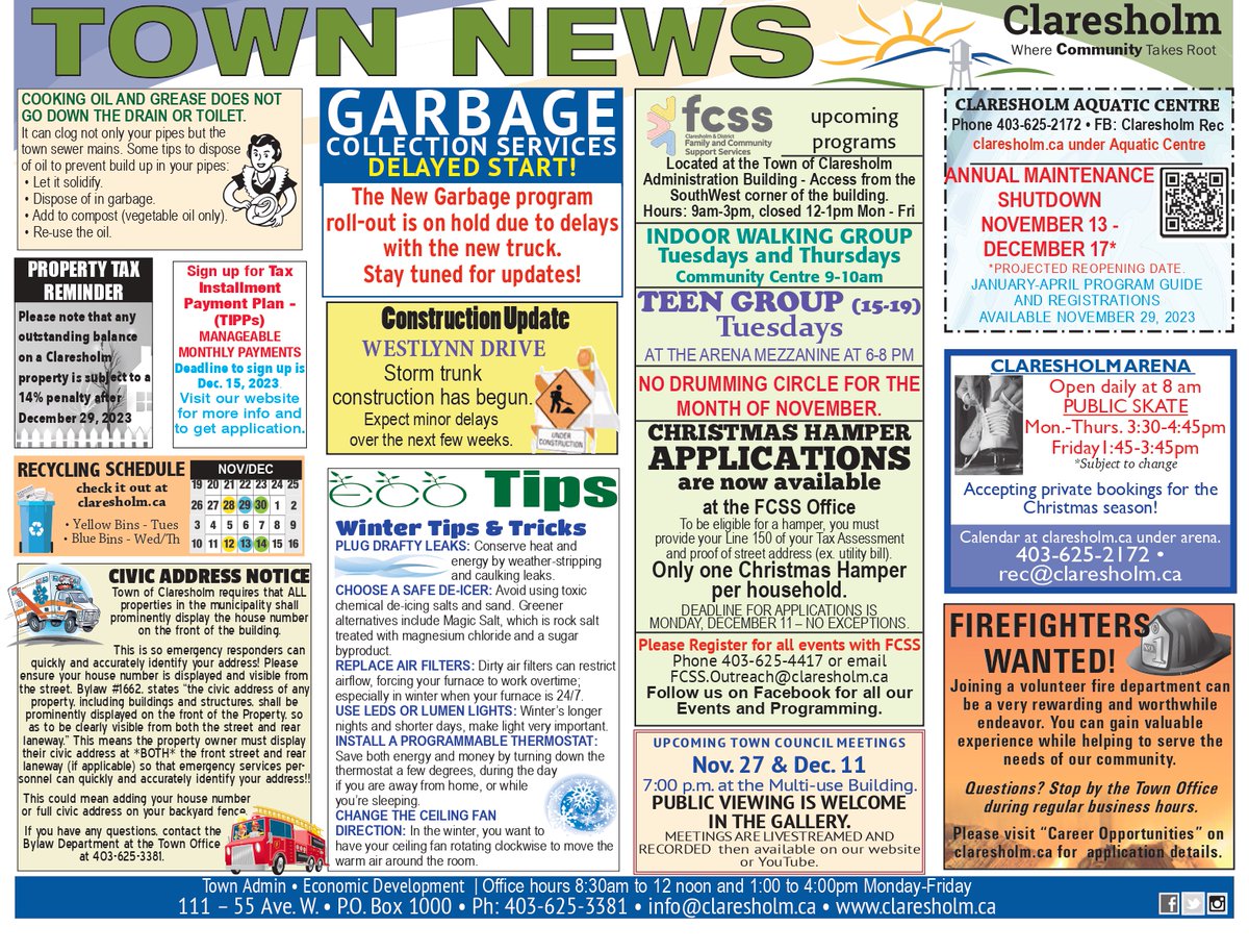 Town News from this week's #Claresholm <a href="/local_press/">ClaresholmLocalPress</a> claresholm.ca/news/town-news <a href="/ClaresholmFire/">Claresholm Fire Dept</a> <a href="/FcssClaresholm/">Claresholm FCSS</a>