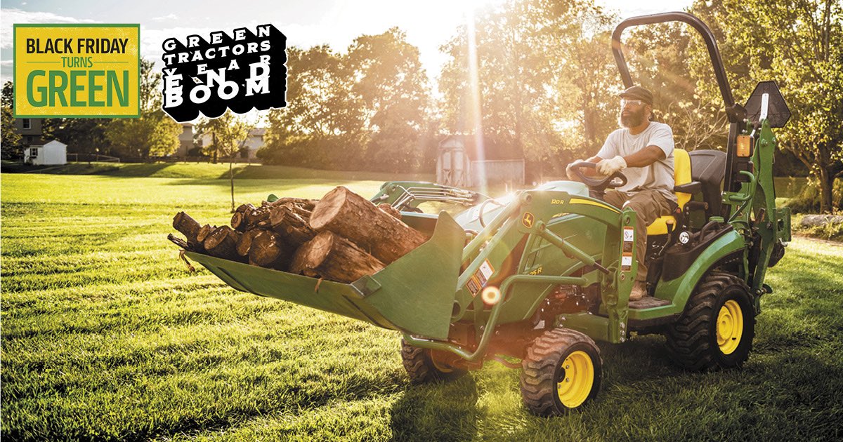 Feel the BOOM with exclusive pricing paired with John Deere's Black Friday 0% for 72 Months Finance Offers on IN-STOCK Compact Tractors, Gators and X700 Lawn Tractors - ONLY at Green Tractors - Nov 22 - Dec 22, 2023 - while supplies last.  Visit us today : greentractors.ca/promotions/gt-…