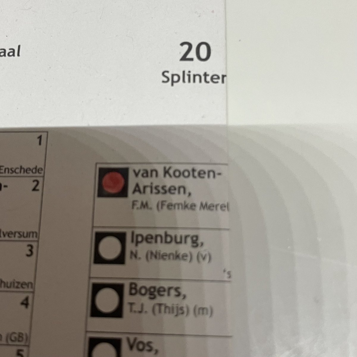 Omdat we behoefte hebben aan integere kamerleden stemde ik op <a href="/FemkeMerel/">Femke Merel van Kooten</a> 

@SplinterNL