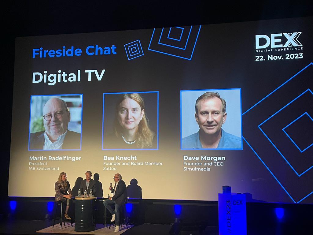 davemorgannyc's tweet photo. Great conversation on future of streaming TV, sustainability & generational storytelling with Martin of @iabswitzerland & Bea of @zattoo
#DEX23 https://t.co/1SqVePkWy5