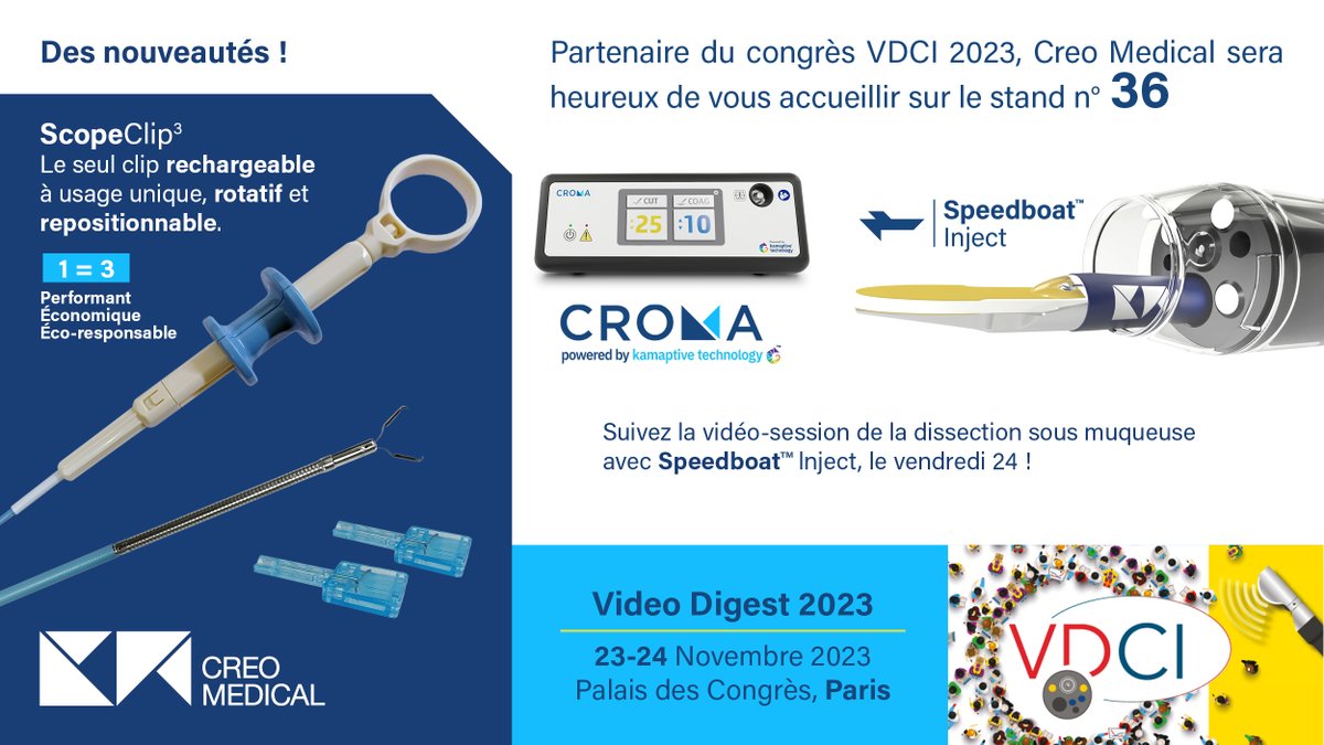 CreoEndoscopy's tweet photo. 🌟 We are thrilled to attend the VDCI Congress 2023 as an official partner, warmly welcoming you to booth number 36!🌟 

Don't miss the exciting video session on #Endoscopic Submucosal Dissection (#ESD) featuring #SpeedboatInject on Friday, Nov 24.

 #VDCI2023 #MedicalInnovation https://t.co/2FlzcyMD8L