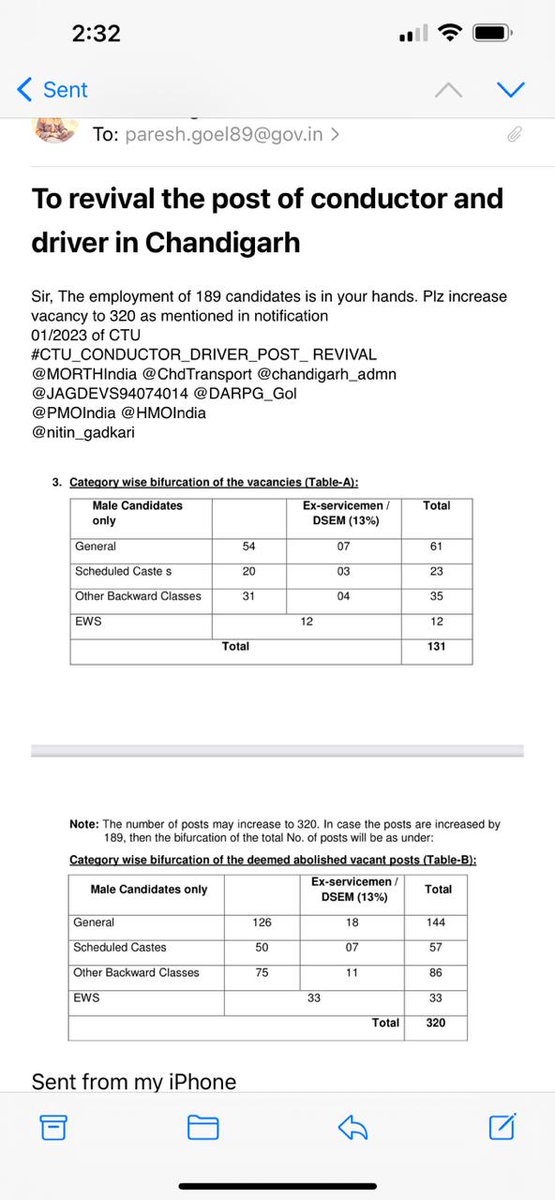 rsbohat3's tweet photo. @nitin_gadkari 
#CTU_CONDUCTOR_DRIVER_POST_REVIVAL

@MORTHIndia @ChdTransport
@chandigarh_admn
@JAGDEVS94074014 @DARPG_GoI @PMOIndia @HMOIndia
Sir,The employment of 189 candidates is in your hands. Plz increase vacancy to 320 as mentioned in notification 01/2023 of CTU https://t.co/HrhzbQNbFh