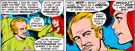 MarvelADay's tweet photo. #MarvelADay #NN2 Crisis averted! Dr. Sutton here is Betsy Greeley's personal physician. He also happens to be on staff at Metro General in addition to his duties elsewhere. He's impressed with Christine's help during the surgery and asks her to become his assistant. - VA https://t.co/sXS9QeCPTh