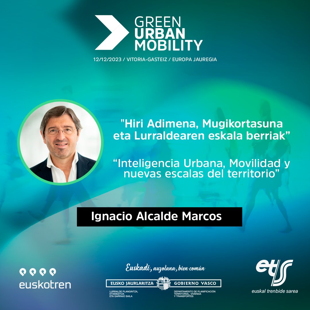Azter ezazu #hiriadimena eta #mugikortasuna #IgnacioAlcaldeMarcos arkitekto urbanistarekin eta #SmartCities-en aditua #GreenUrbanMobility foroan.  

⚙️Ikusi nola birdefinitzen diren gure hiriak teknologiari esker.  

🗓️Abenduak 12, Gasteiz 

🔗greenurbanmobility.eus/5428565977/eu/…