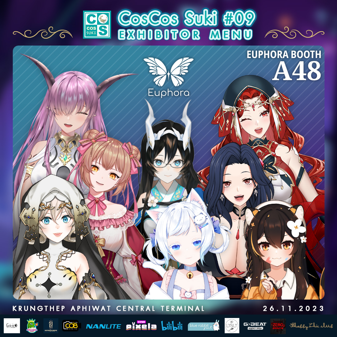 EuphoraProject's tweet photo. 📢 ทางค่าย Euphora , Wislive กับ พี่กิ๊บ มีไปออกบูธงาน CosCos Suki #09 ด้วย บูธ A48 นะครับ! 

มีกิจกรรม Meeting รับฝากของขวัญให้วี กับมีสินค้า Halloween ไปปล่อยในงานด้วยนะ!

สินค้าบางตัวที่ไม่มีในเมนูก็ยังมีขายอยู่นะ! ใครสนใจแวะมาดูหรือสอบถามทางเพจได้นะครับ!

แล้วแวะมาหากันได้นะจะดีใจมากๆเลยครับ✨

———————————————————————

CosCos Suki #09
• Theme Into the Unknown
• วันอาทิตย์ที่ 26 พฤศจิกายน 2566
• เวลา 10.30 - 19.00 น.
• ณ สถานีกลางกรุงเทพอภิวัฒน์ (สถานีกลางบางซื่อ)
• MRT สถานีบางซื่อ
• SRT สายสีแดง สถานีกลางบางซื่อ

#CosCosSuki #CCSK09 #Vtuber #VTuberTH #EuphoraProject