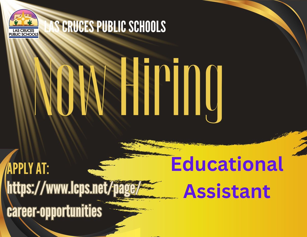 LCPS Human Resources (@lcps_hrconnect) on Twitter photo Apply for one of our open positions as an Educational Assistant. Going above and beyond for every student, every day. <a href="/lcpsnet/">Las Cruces Public Schools</a> #hiring #employment <a href="/Cindy22796407/">Cindy Donnelly</a> Apply for one of our open positions as an Educational Assistant. Going above and beyond for every student, every day. <a href="/lcpsnet/">Las Cruces Public Schools</a> #hiring #employment <a href="/Cindy22796407/">Cindy Donnelly</a>