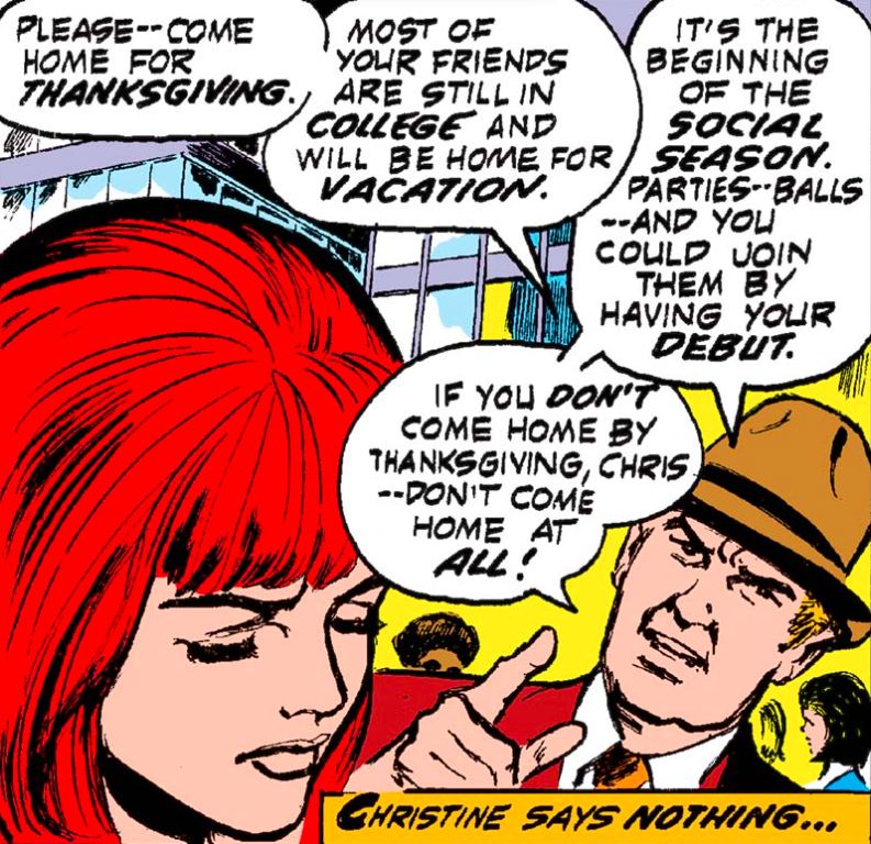 MarvelADay's tweet photo. #MarvelADay #NN2 Christine still has her own drama going on. Her father insists that she be a debutante rather than a nurse. Bah. - VA https://t.co/JUBHtI2e8A