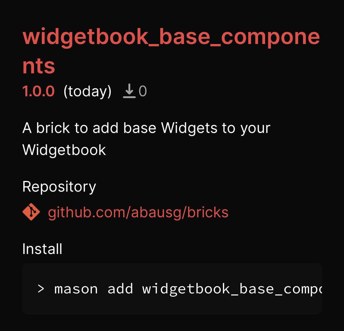 widgetbook_base_components 1.0.0 was published by @ABausG 🎉🧱

brickhub.dev/bricks/widgetb…