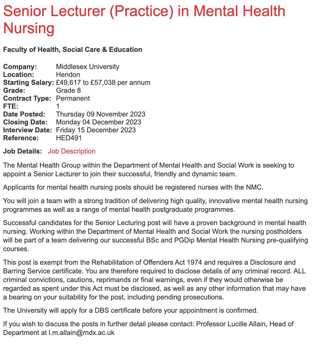 School of Mental Health and Social Work (@mdx_mhandsw) on Twitter photo 📣 Job alert: Two great opportunities to join an innovative and thriving Department at <a href="/MiddlesexUni/">Middlesex University</a>.
The Department of Mental Health & Social Work is seeking to appoint one Lecturer and one Senior Lecturer in Mental Heath Nursing.
More information jobs.mdx.ac.uk/Vacancies.aspx. 📣 Job alert: Two great opportunities to join an innovative and thriving Department at <a href="/MiddlesexUni/">Middlesex University</a>.
The Department of Mental Health & Social Work is seeking to appoint one Lecturer and one Senior Lecturer in Mental Heath Nursing.
More information jobs.mdx.ac.uk/Vacancies.aspx.