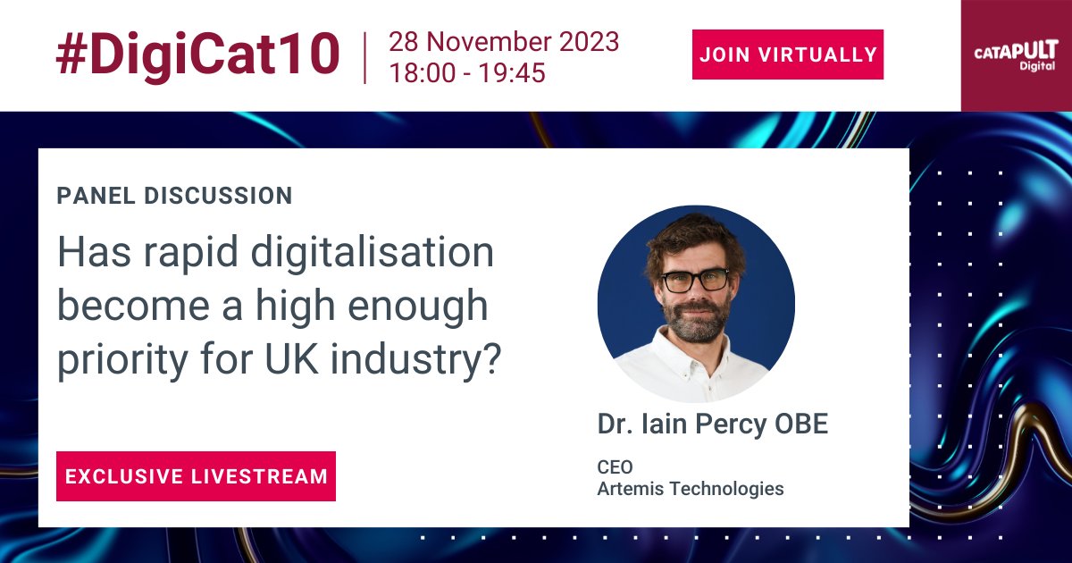 Hear from Dr Iain Percy OBE at the @DigiCatapult #DigiCat10 event! As a company creating transformative technologies & leveraging the power of digital twin modelling, Iain will be sharing his insights on the importance of digitalisation. Register: digicat.org.uk/46YZFUt