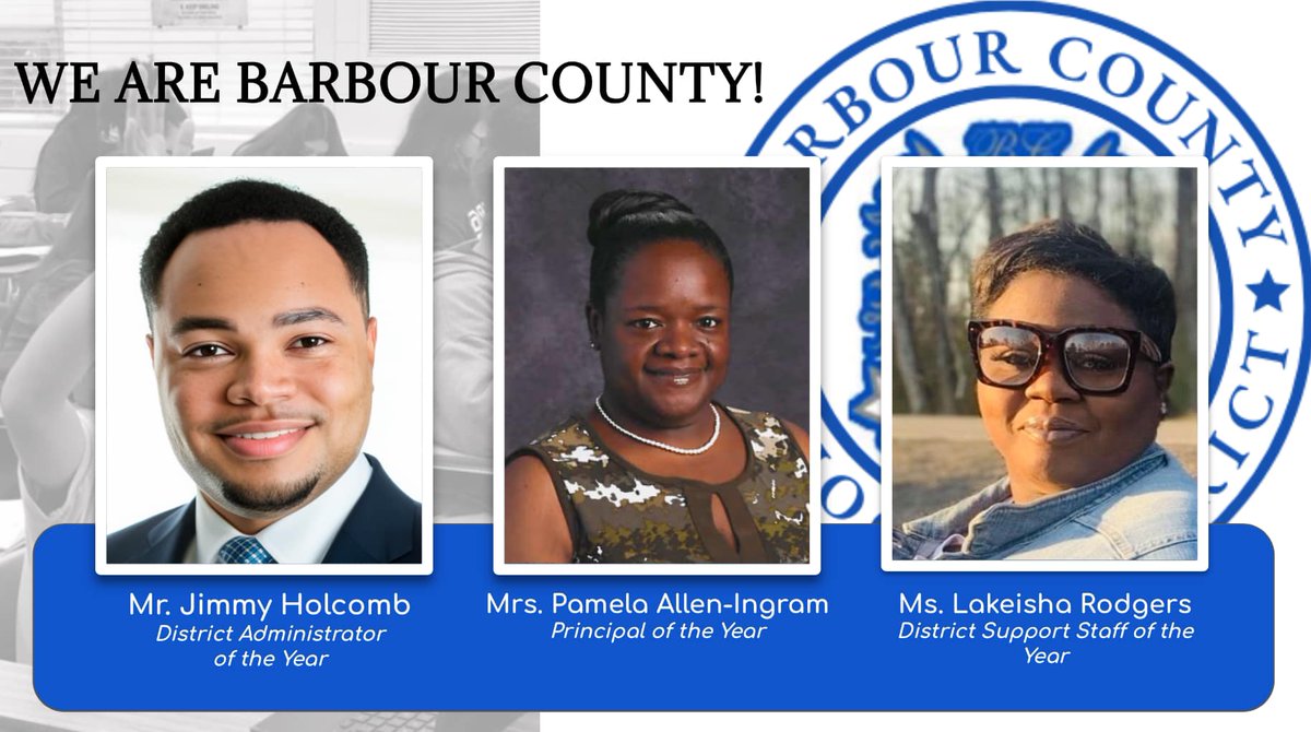 We take this moment to recognize our 2023-2024 Principal of the Year, District Support Staff of the Year, and District Administrator of the Year.

#wearebarbourcounty #barbourcountyschools #PrincipalOfTheYear #DistrictSupportStaffoftheYear #DistrictAdministratoroftheYear