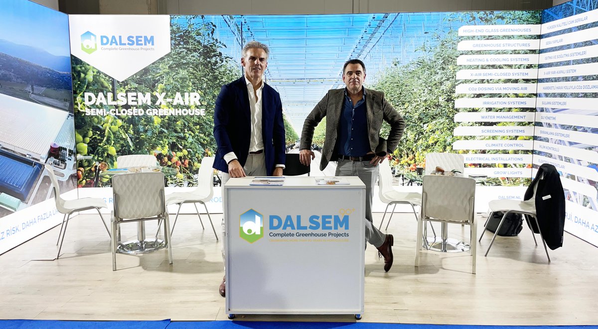 Elevate your knowledge with horticultural innovation at #Growtech2023! Join Joop van Riessen and Marc Broeren at our booth #A117 from Nov 22-25 in Antalya, Turkey. 
#Dalsem #Complete #Greenhouse #Projects #Growtech #XAIR