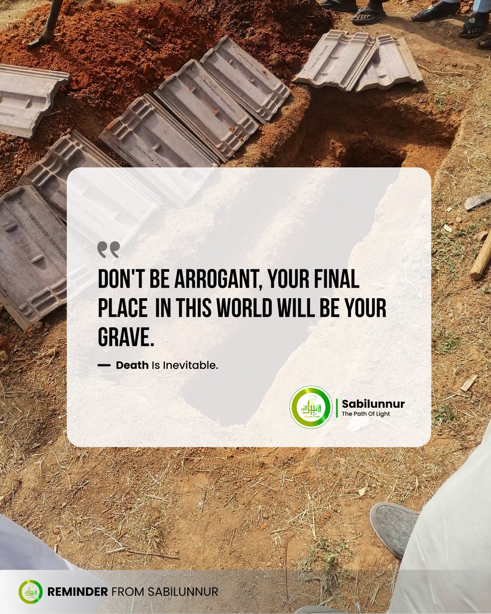 sabilunnuri's tweet photo. Don't be arrogant, your final place in this world will be your grave.
.
#grave #death #life #finaldestination #muslim #rememberdeath #gooddeed https://t.co/PK58O7eykx