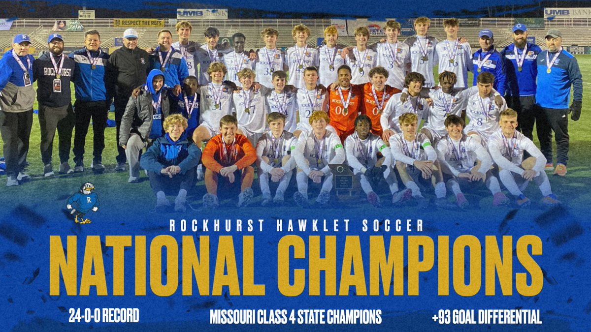 GoHawklets's tweet photo. We can officially say it... NATIONAL CHAMPIONS!!

Rock Soccer ends its perfect season 24-0-0 and #1 in the @UnitedCoaches national rankings! This was the 10th @HAWKLETSOCCER State Title and first-ever National Championship!
Congrats to Coach Darby '00 &amp; our Hawklets - Rock State! https://t.co/2zpP3cUz4a