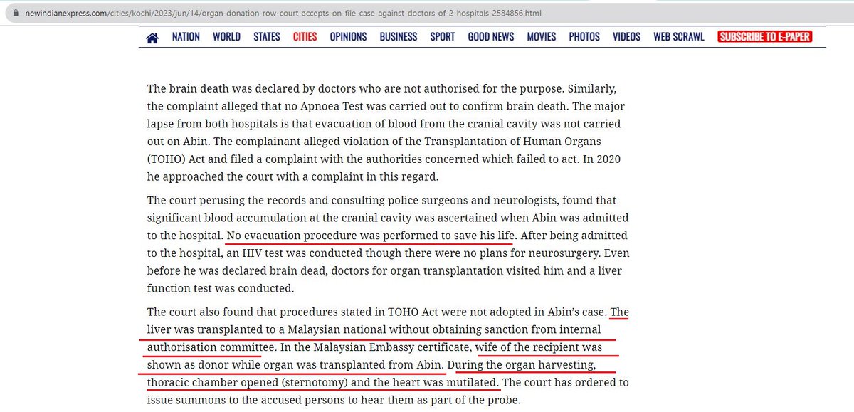 Father of <a href="/theliverdoc/"></a> runs a privet hospital.
In 2009 a youth met an accident and he was admitted to his hospital.

They didn't try to save his life.

They have transplanted his organ to a Malaysian national by showing the wife of the recipient as a donor!

During the organ
