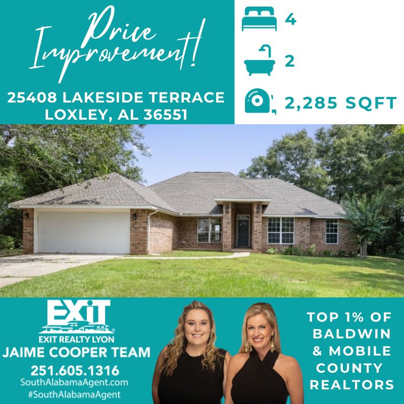 JaimeLyonCooper's tweet photo. PRICE IMPROVED TO $307K WITH 10K TOWARDS BUYER’S CLOSING COSTS &amp; PREPAIDS!💰

📲251.605.1316 @jaimecooperteam #Realtor #SouthAlabamaAgent #EXITRealtyLyon #BaldwinCounty #ListWithJaime #BuyWithJaime #BaldwinRealtors #EasternShoreSpecialist #loxley #loxleyalabama #house #home https://t.co/caybANdpAH