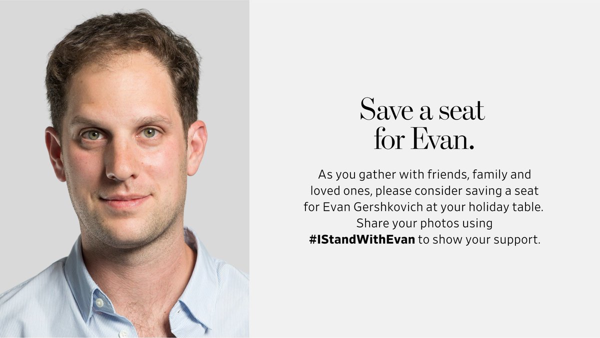 My friend and coworker Evan should be celebrating Thanksgiving with his family this week. Instead, he'll spend it in the Moscow prison where Russia has unjustly detained for eight months. Let's get him home. #IStandwithEvan