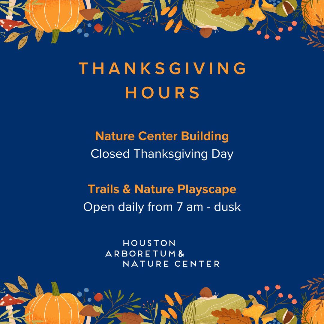 Wishing a happy Thanksgiving to all of our Arboretum followers and supporters! As a reminder, our Nature Center building will be closed today so staff can spend time with their families. The Nature Playscape, trails, and outdoor restrooms will remain open from 7 am - dusk.