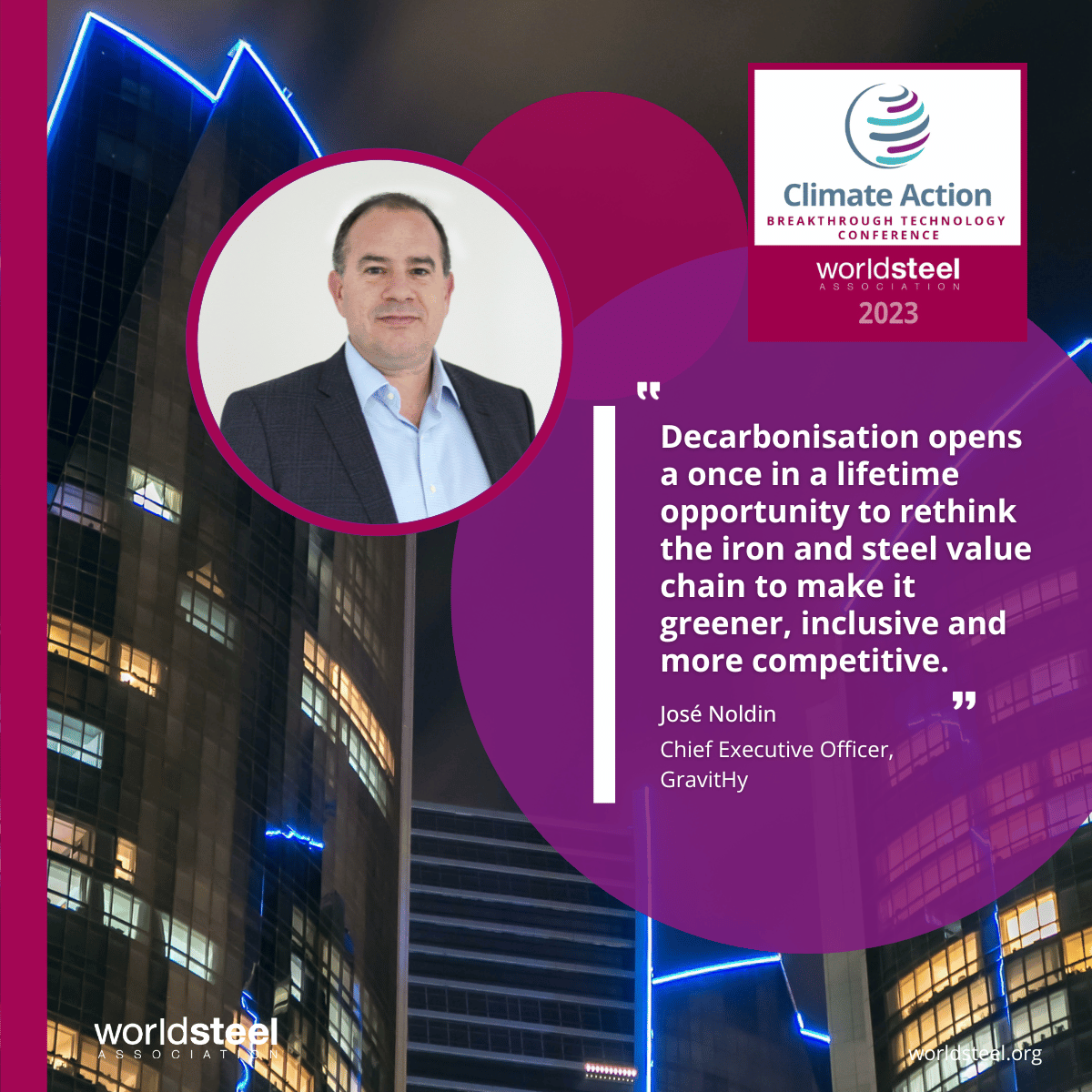 worldsteel's tweet photo. With over 20 years’ experience focusing on business impact and #decarbionisation, @jnoldin, CEO of @GravitHyEU will be joining the panel on the optimisation of the iron ore and the #steel value chain towards a low-carbon industry at our upcoming #BreakthroughTech Conference. #ClimateAction  https://t.co/WlUuCtM2YR