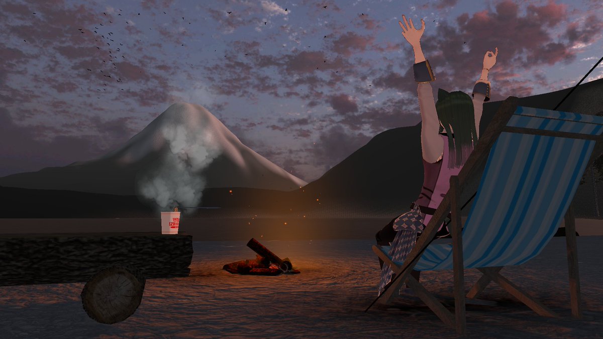 ctwbymorimori's tweet image. 本日のソロキャンはVRChatのゆるいキャンプ場。
パチパチと燃える焚き火がいい味を出してますね。ずっと見ていられる焚き火でした。
素晴らしい。
#VirtualCamp