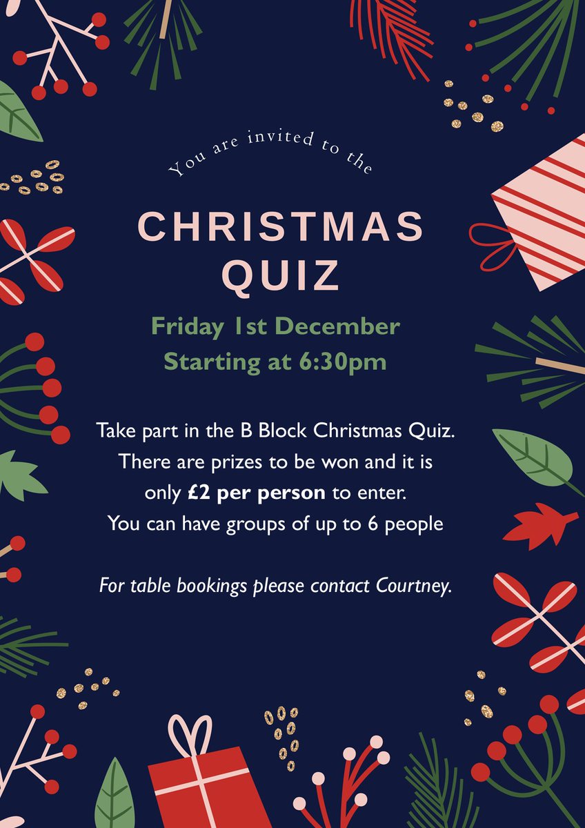 Ready to sleigh the competition? 🎄 🎁

Join us for our Christmas Quiz on 1 December, starting at 6:30pm. Entry is only £2 per person, and there are prizes to be won! 

Email us at info@b-blockpizza.co.uk to book a table. 

#ChristmasQuiz #Keynsham #KeynshamChristmas