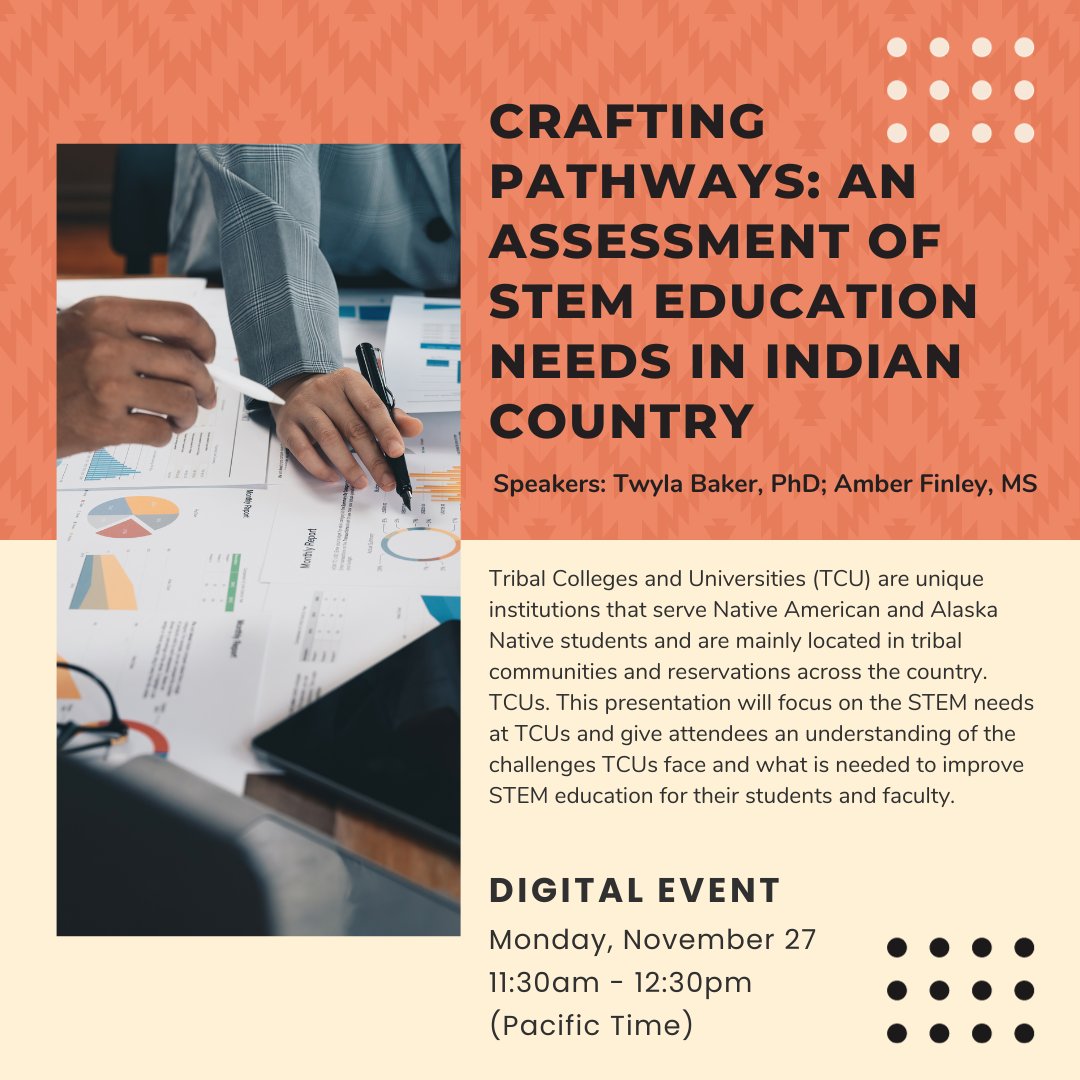 Learn more about STEM Education challenges and the vital role that Tribal Colleges and Universities (TCUs) play in achieving true diversity in STEM.

Tune in Monday, November 27th at 11:30am-12:30pm PT. Register today! &gt;&gt;&gt; us02web.zoom.us/webinar/regist…