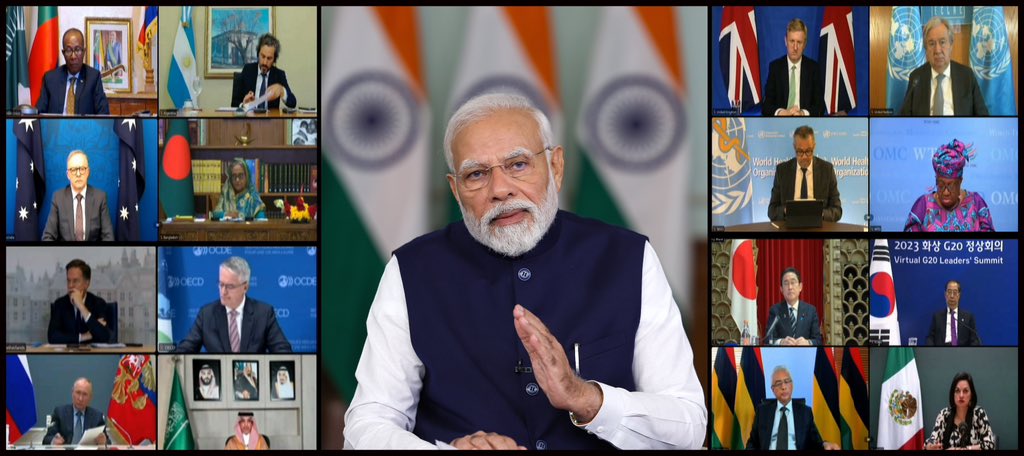 For an inclusive, ambitious, action-oriented and decisive G20! PM @narendramodi chaired the Virtual G20 Leaders’ Summit today. Leaders reviewed progress in the implementation of outcomes and action points from the New Delhi Summit. They also exchanged perspectives on the…