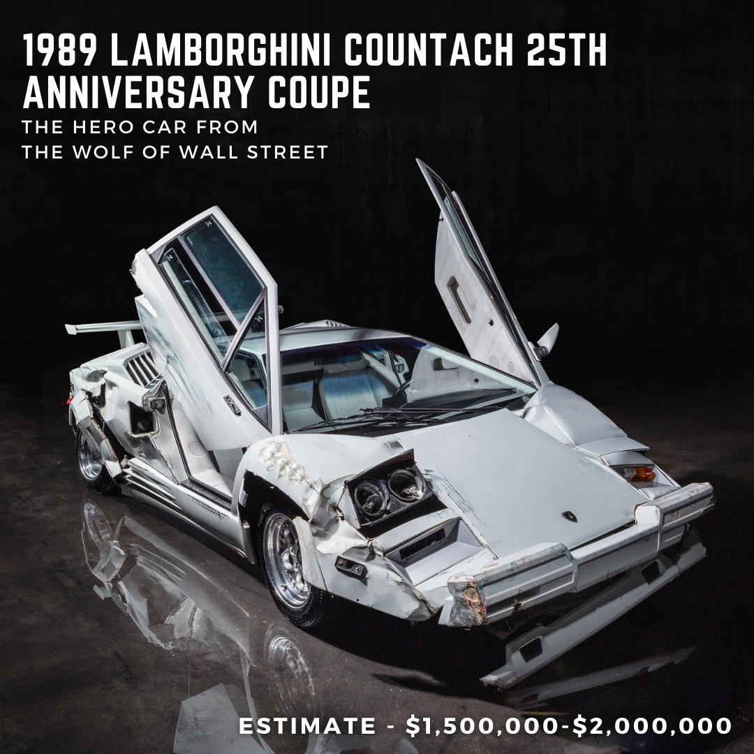 GoodwoodRRC's tweet photo. The @bonhamscars Abu Dhabi Auction has the very car from the Wolf of Wall Street. If you’ve got a spare $1.5 million - $2 million you may be in with a shout of owning the ’89 Countach 25th Anniversary Coupe. @bonhamscars #gwoverdrive #Lamborghini #WolfofWallStreet https://t.co/uE8jmPHR6k