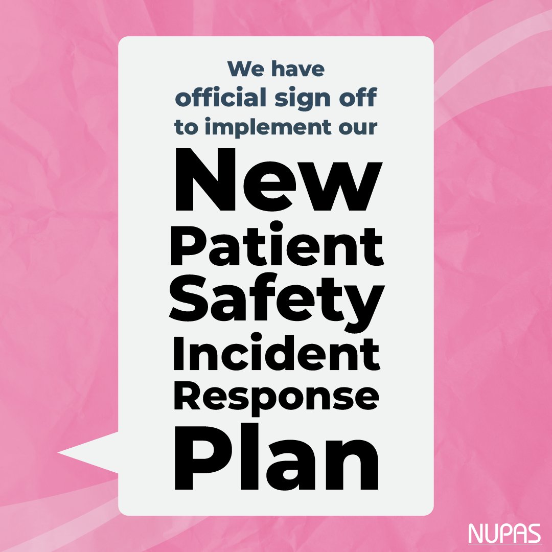NUPASclinics's tweet photo. We are pleased to announce that we have official sign-off to implement our new Patient Safety Incident Response Plan in line with national NHSE  Patient Safety Incident Response Framework changes!
 
The policy and plan will be published on our website near the end of November🙌 https://t.co/cwI0ctcoam