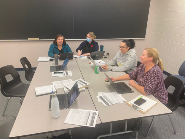 HPCDSB's tweet photo. Teachers, literacy coaches, and the teacher librarian @StMikesCSS met recently to discuss our new destreamed Grade 9 English course. #Destreaming #SecondarySchool https://t.co/aHAs1FjZO0